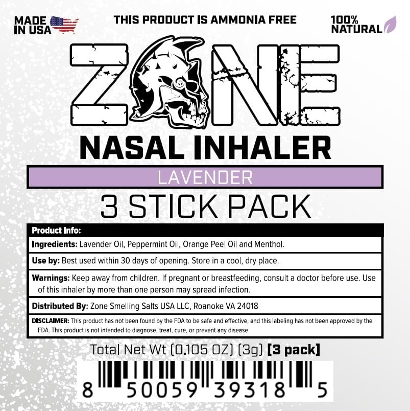 Zone Essential Oil Nasal Stick – Natural Mood Boosting Ingredients - Ultra Cool Refreshing Sensation, Made in USA (Essential Oils and Menthol) (Lavender Mint 3 Pack)