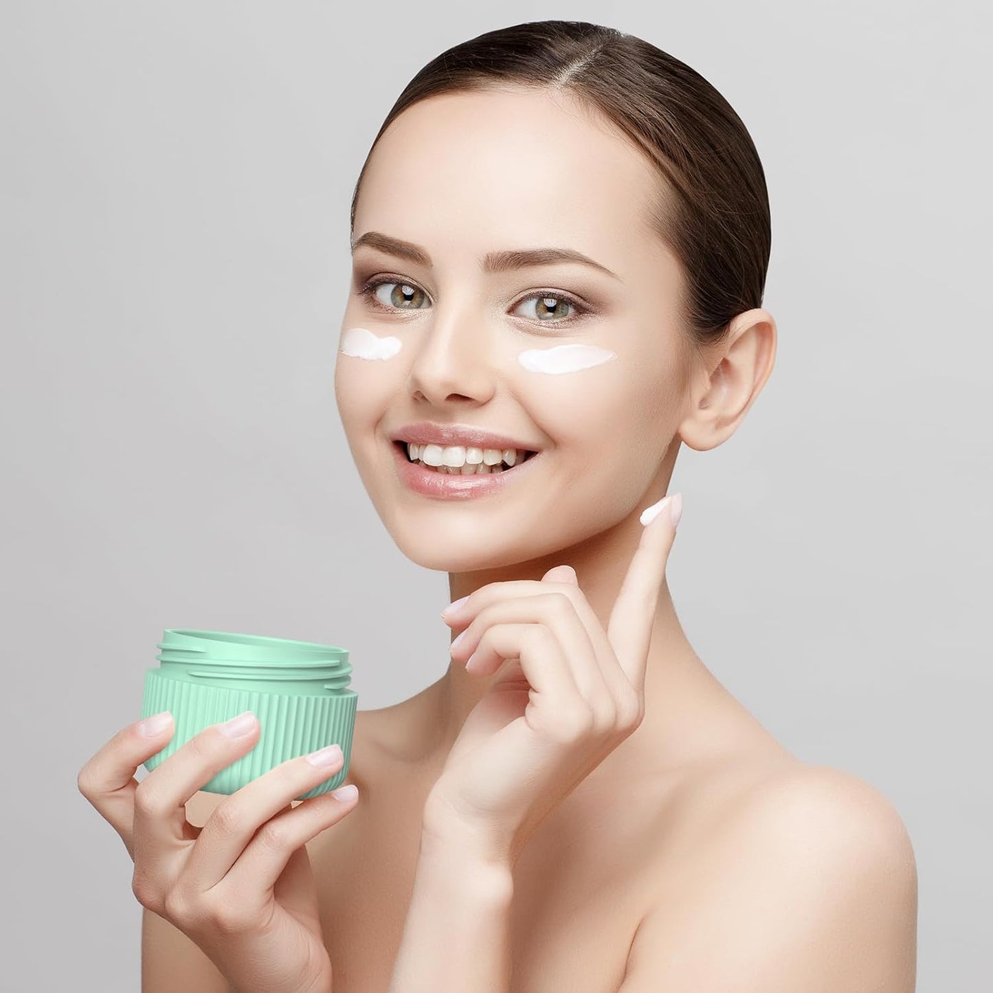 ME.FAN Travel Containers for Toiletries, TSA Approved 1.5 oz Silicone Cream Jars, Leak-proof Journey Containers, Trip Accessories with Lid for Cosmetic Face Hand 4 Pack White Lid - Blue