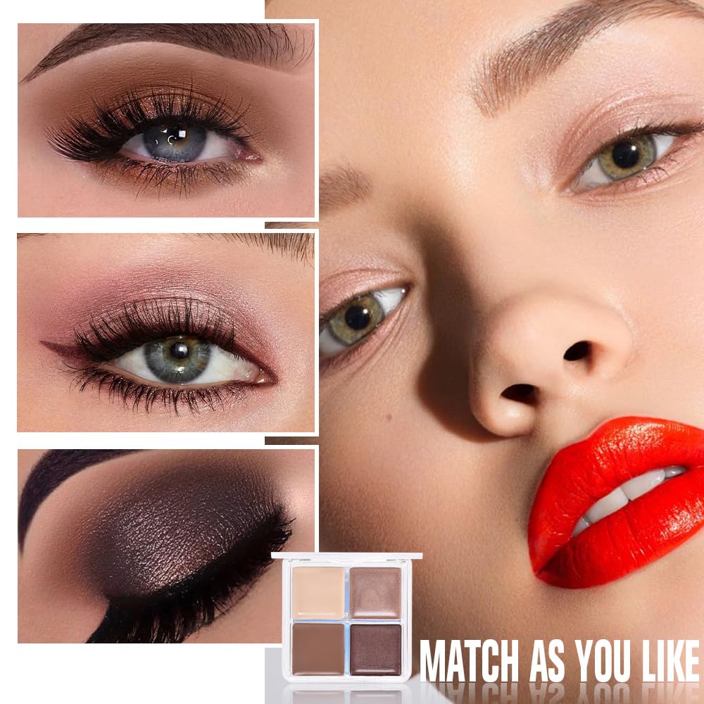 Kaely Cream Eyeshadow Quad, Nude Brown Matte Shimmer Eyeshadow Palette Makeup, Neutral Eye Shadow Palette for Older Women Pigmented Waterproof, sombras para ojos, Blendable, Cruelty-free, 03