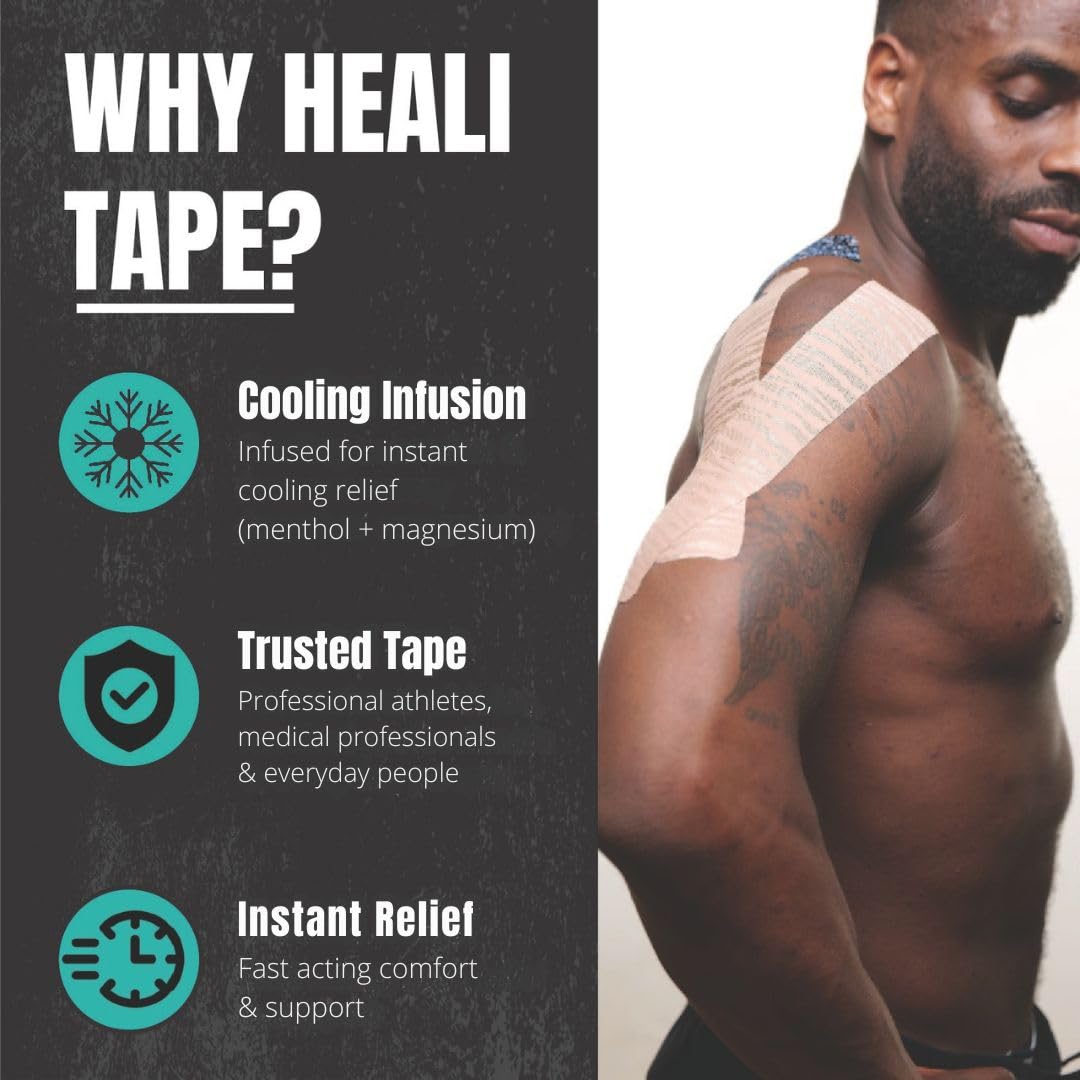 Heali Kinesiology Tape with Magnesium and Menthol, 20 Pcs Precut Strips, K Tape Roll, Knees, for Physical Therapy, Sports, Muscles and Joints, Water Resistant, Beige with Zebra