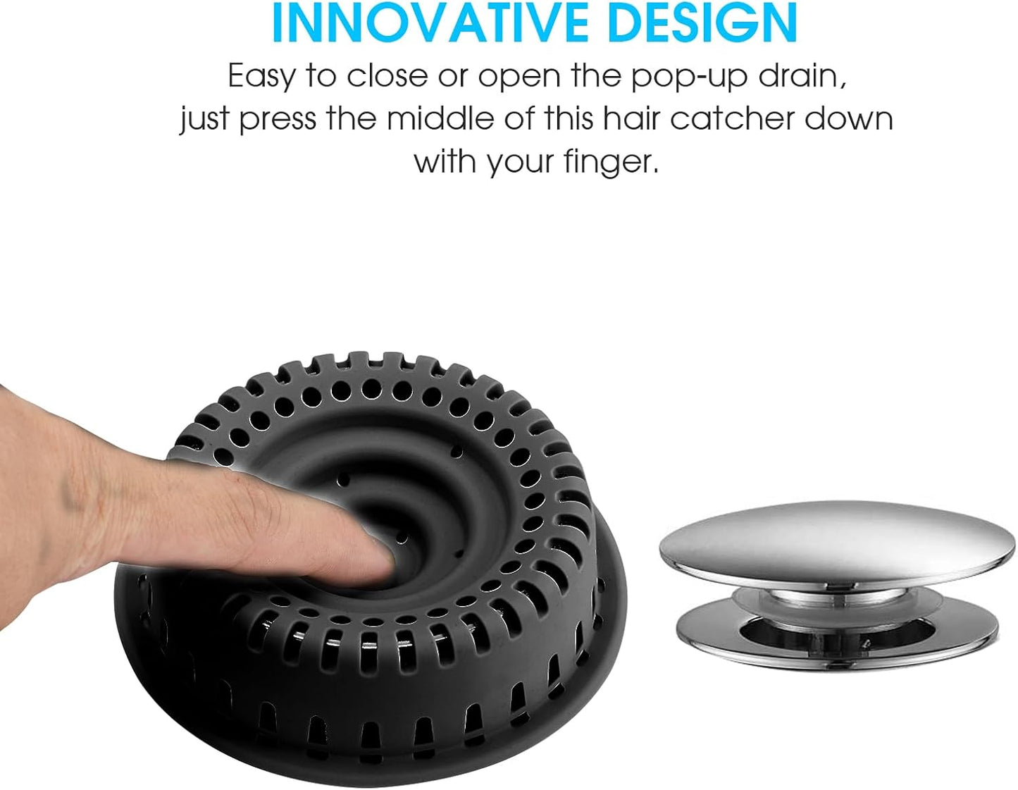 Drain Hair Catcher, Shower Hair Drain Catcher,Tub Hair Catcher Upgraded Protector with Silicone & Stainless Metal Designed for Pop-Up and Regular, Effective Without Slowing Drainage (Black)