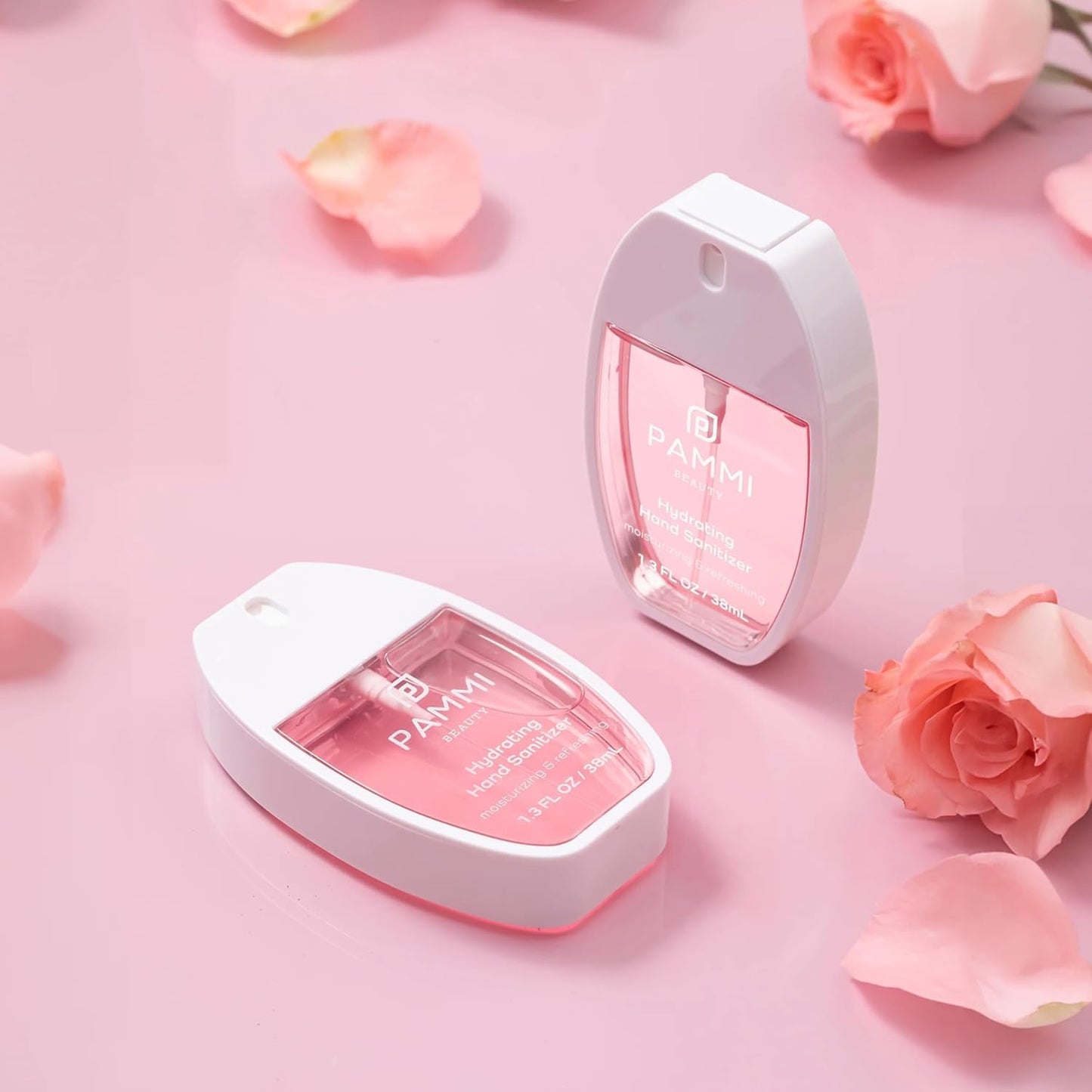 PAMMI Power Mist Hydrating Hand Sanitizer Spray, Portable Travel Size Pocket Hand Sanitizer, Scented Handsanitizer Mini Spray For Car - 600 Sprays (2 Pack (Aloevera, Peach))