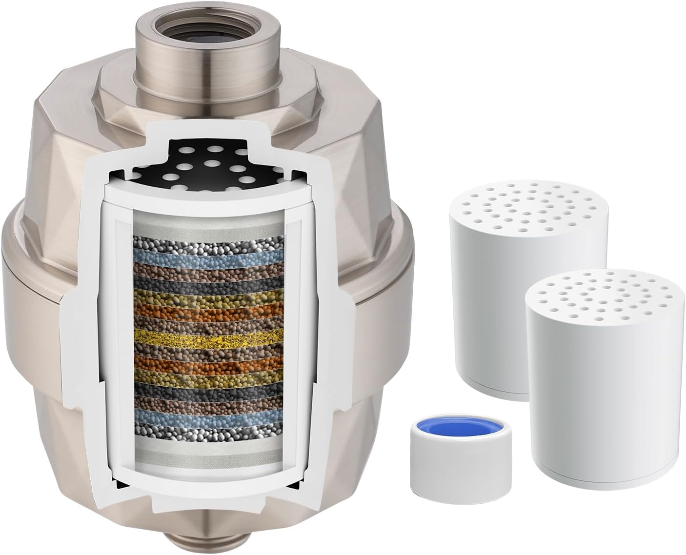 Hibbent Shower Filter for Hard Water, High Output Shower Head Filter to Remove Chlorine and Fluoride, 20 Stage Showerhead Filter, Shower Filter with 2 Replaceable Filter Cartridges, Brushed Nickel