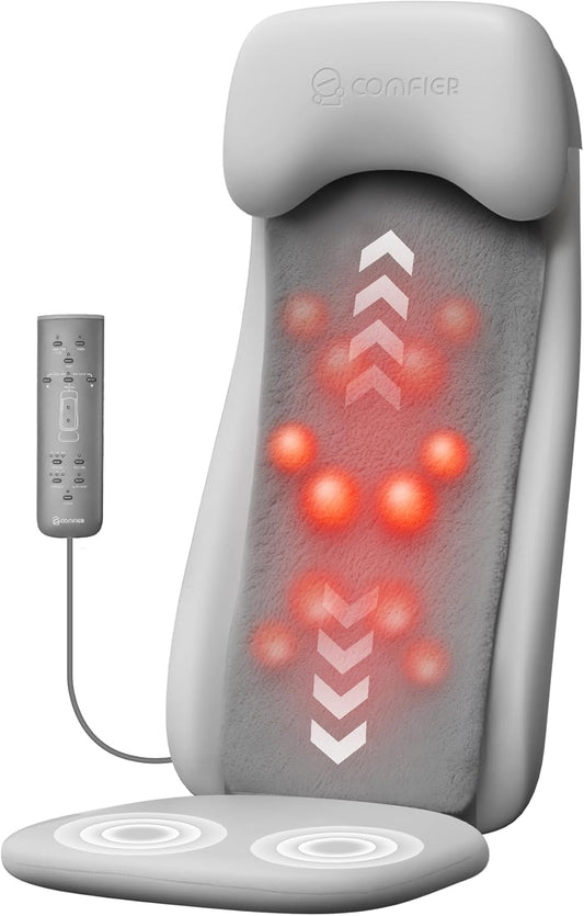 COMFIER Shiatsu Back Massager with Heat, Deep Tissue Kneading Chair Massager with Vibration, 2D/3D Shiatu Massage Seat Cushion, Full Back Massage Chair Pad, Gifts for Him Her