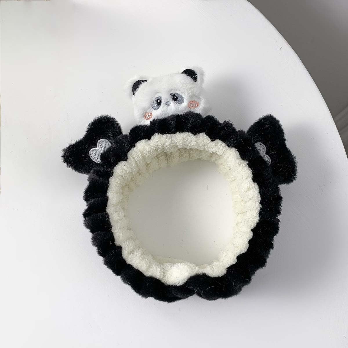 Kawaii Spa Headband，Cute Bear Headband for Women Skin Care, Makeup and Wash - Soft Microfiber Coral Fleece Towel Headband for Girls Hair（Black,Bear）