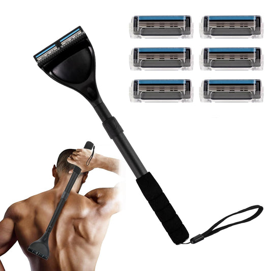 EASACE Back Shavers for Men,Back Hair Shaver for Men with 8pcs Safety Blade,Back & Body Hair Trimmer,Long Handle 21 Inch Adjustable, Curved DIY Shaver