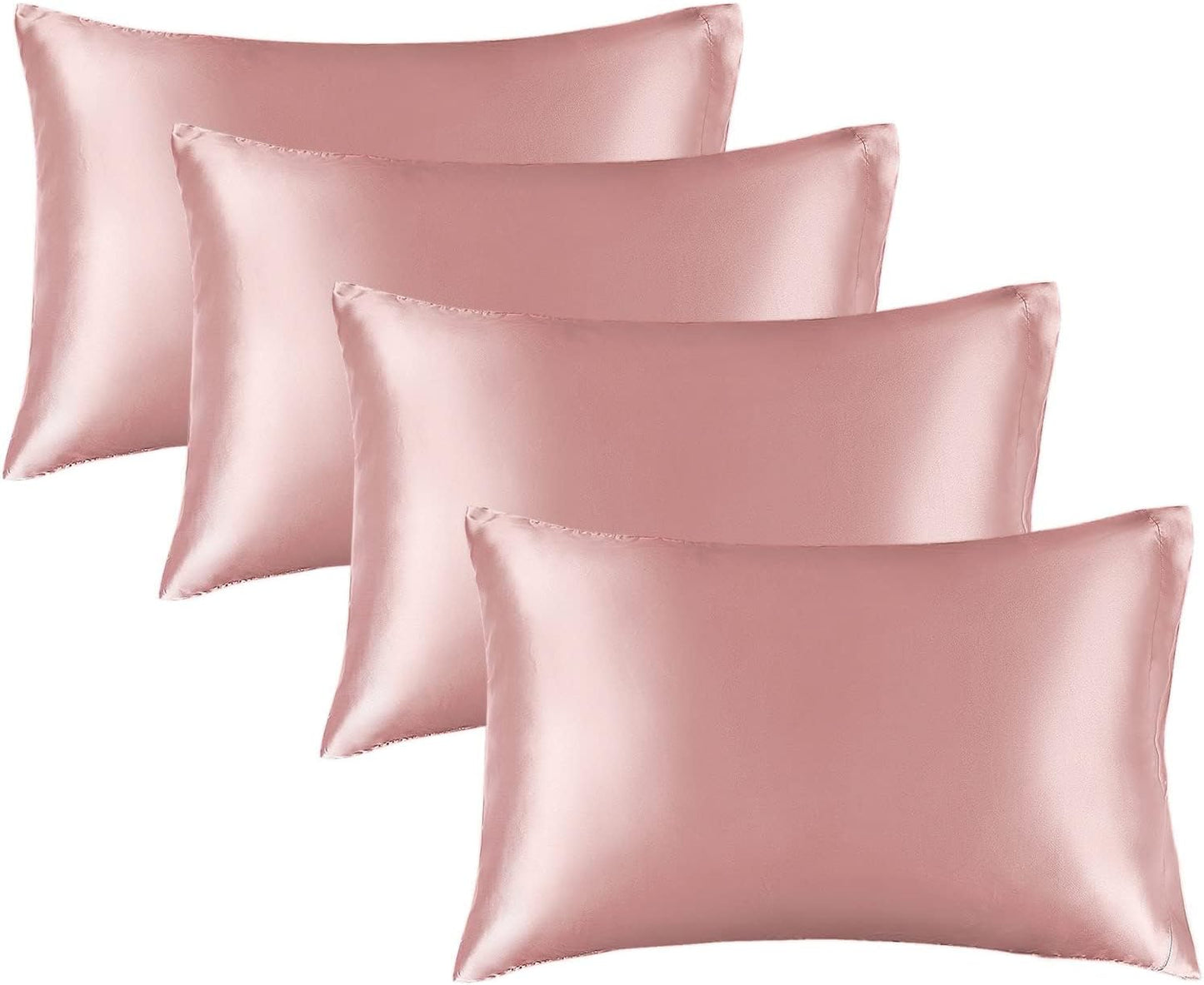 BEDELITE Satin Pillowcase for Hair and Skin, Super Soft Similar to Silk Pillow Cases 4 Pack with Envelope Closure, Cooling Pillowcases for Women Men (20"x40" King Size, Rose Pink)