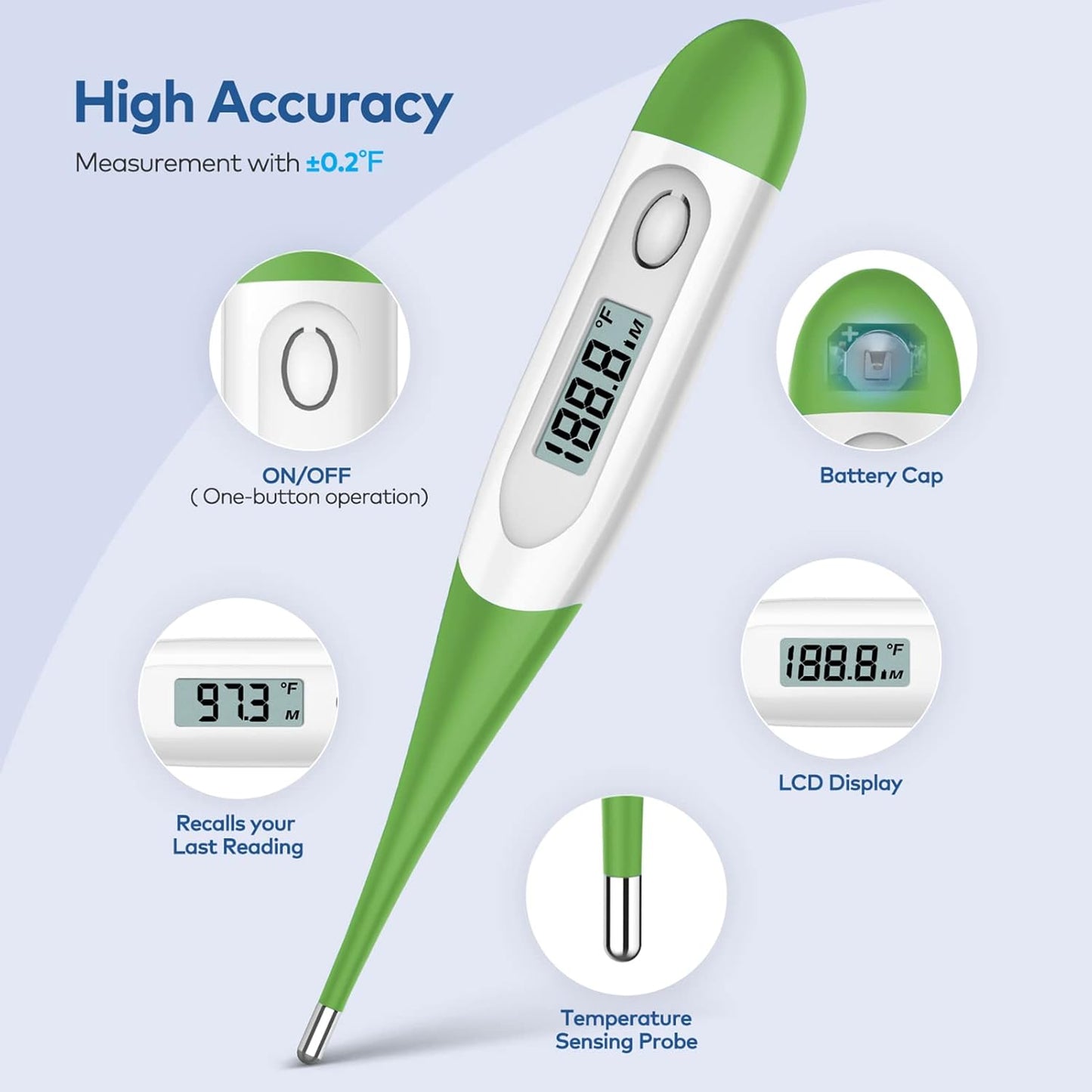Thermometer for Baby, 2 Packs, Rectal Digital Thermometer with 10 Seconds Fast Reading (Dark Blue+Green)