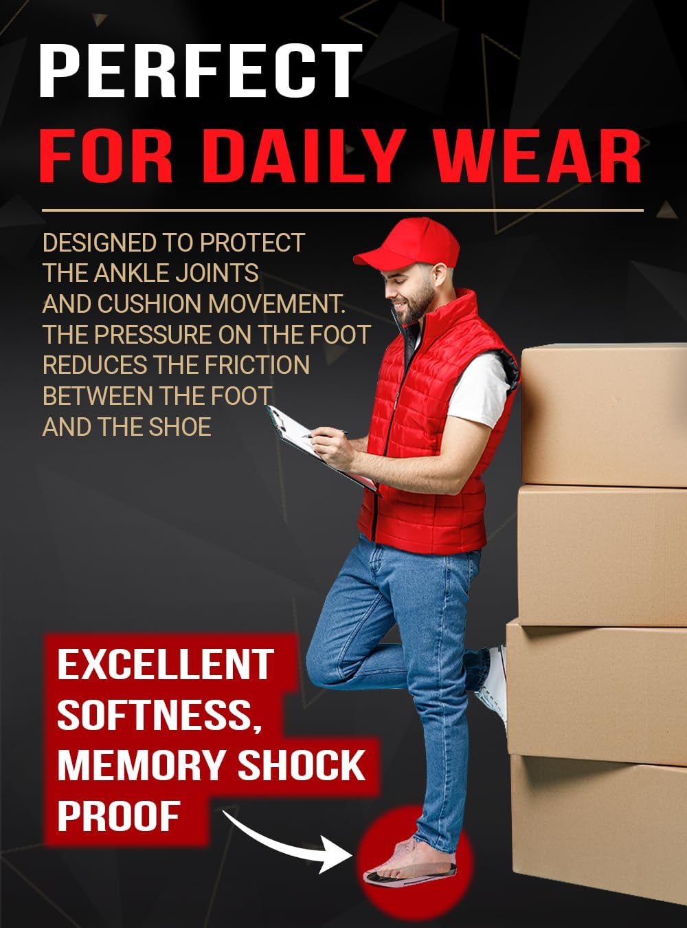 Work Pro Comfort Insoles - Shock Absorption - Low Arch - Cushioning Anti Fatigue Shoe Insert Men Women - Non-Slip - Soft Comfortable Work Boot Insoles - Foot Pain Relief (M, Black)