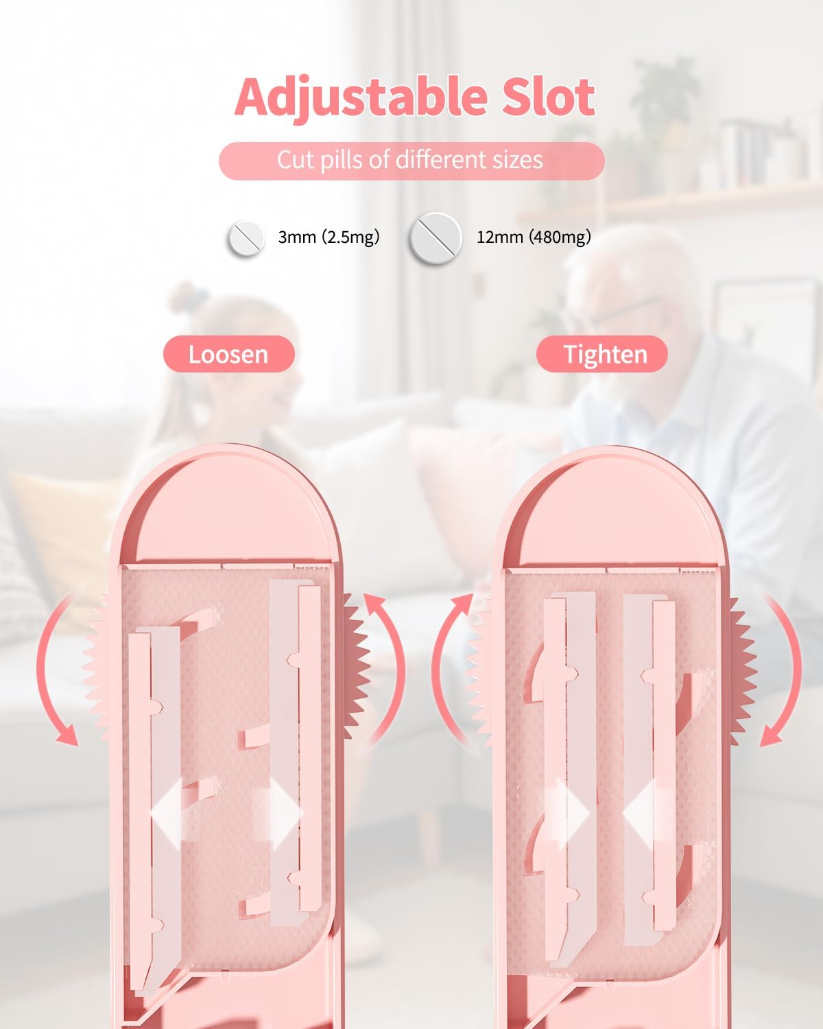 Pill Cutter Splitter for Small and Tiny Pills, Pill Splitter Accurately Cuts Multiple Pills at Once for Large and Small Medicines, Sharp Blade with Safety Guard (Pink)