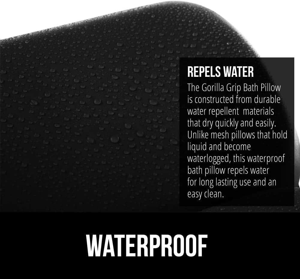 GORILLA GRIP Bath Pillow for Tub, Improved Suction Cups, Luxury Bathtub Pillows, Headrest for Neck and Back Support, Relaxing Home Spa, Hot Tubs and Bathroom Essentials, Gifts for Women, 3 Panel Black