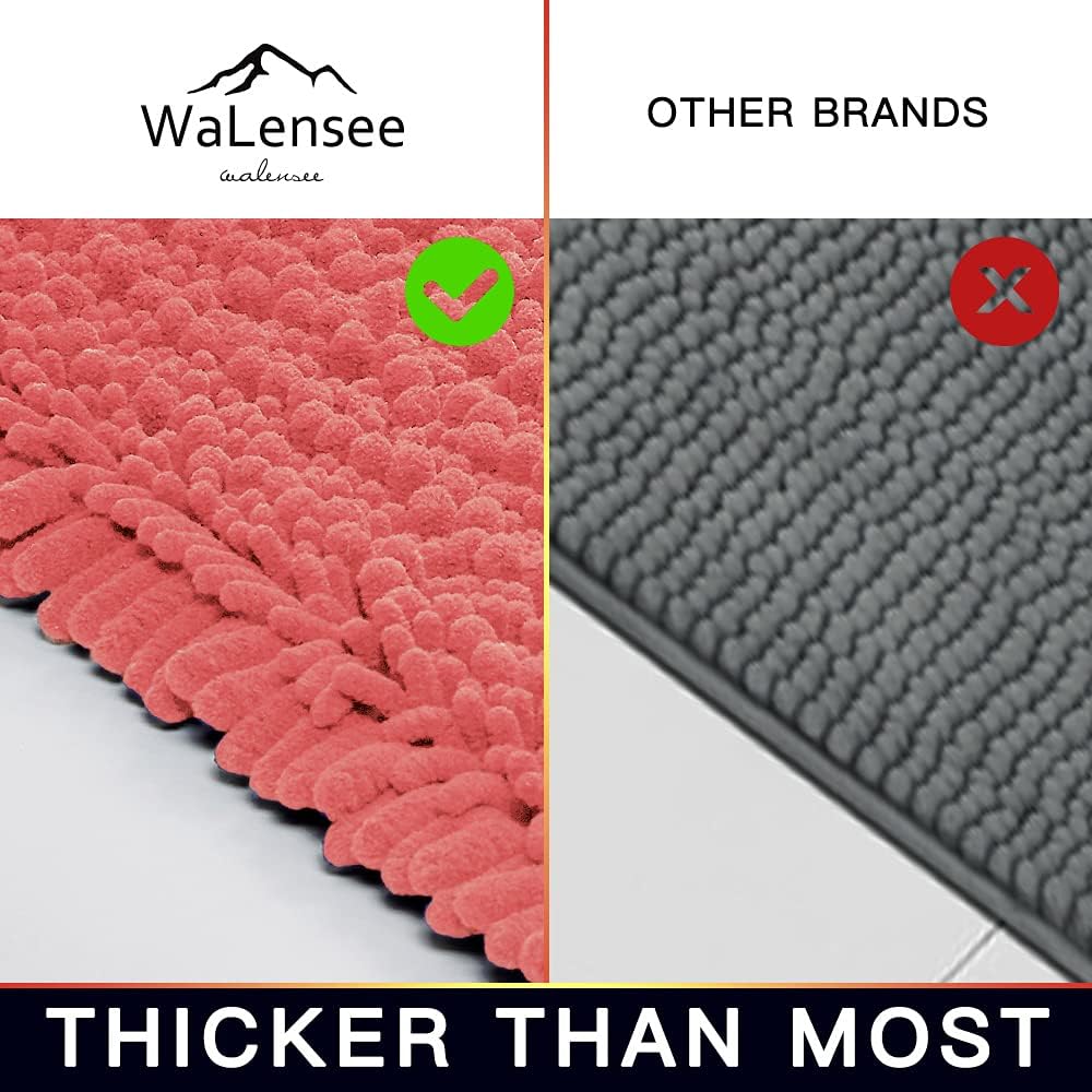 Walensee Bathroom Contour Rug Non Slip Toilet U Shaped Bath Mat (20x24, Coral) Water Absorbent Super Soft Shaggy Chenille Machine Washable Dry Extra Thick Perfect Absorbant Best Plush Carpet