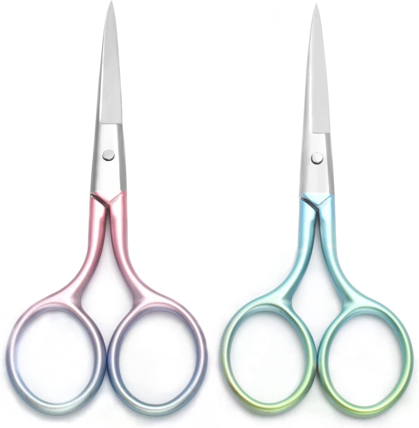 Multicolor Professional Grooming Scissors for Personal Care Facial Hair Removal and Ear Nose Eyebrow Trimming Stainless Steel Fine Straight Tip Scissors 3.9 Inch (Green+Pink)