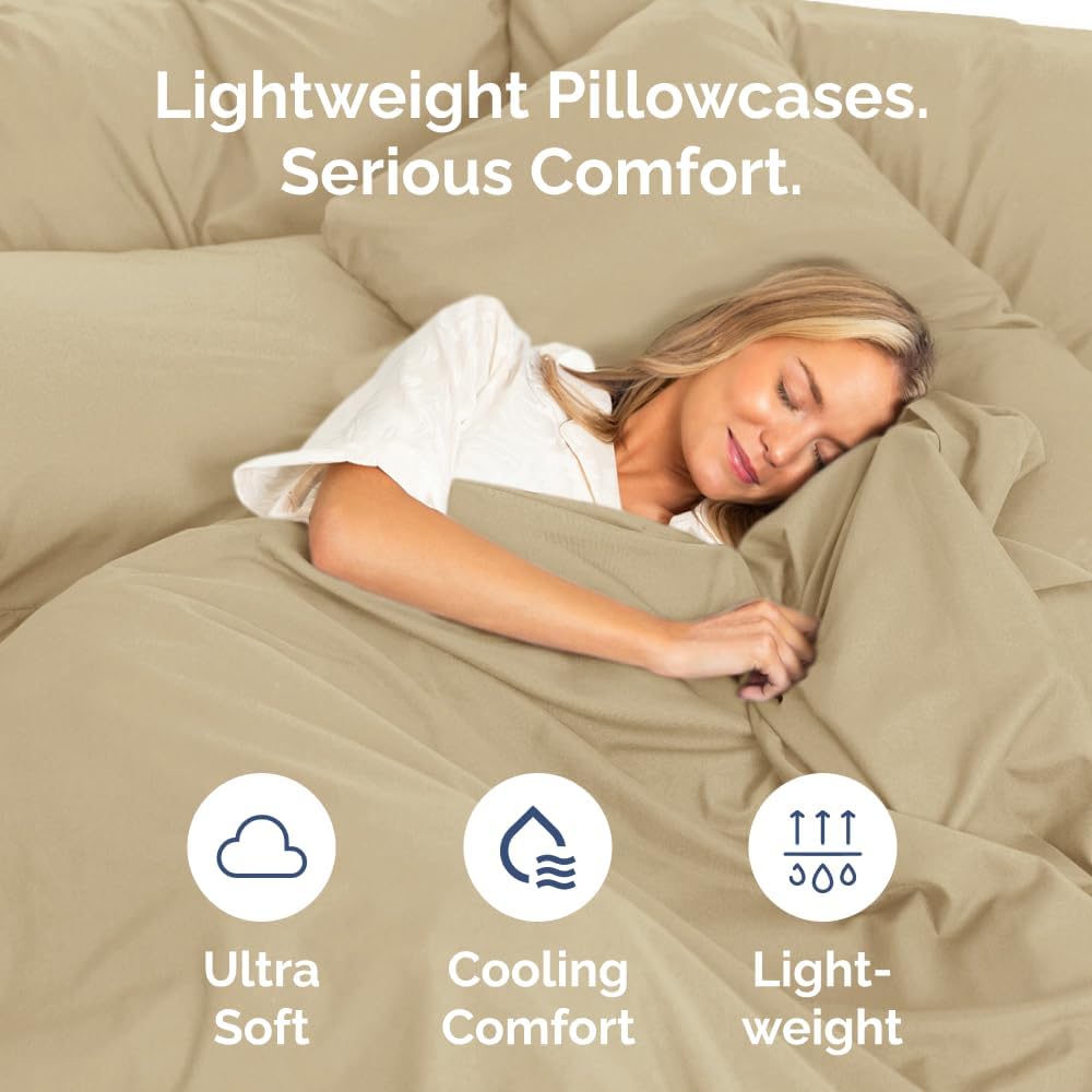 King Pillow Cases Set of 10 - Ultra Soft Hotel Quality Pillowcase Covers - Comfy & Wrinkle Free - Shrink, Stain and Fade Resistant - Easy-Care, Machine Washable Pillow Protectors - 10 Pcs Set - Beige