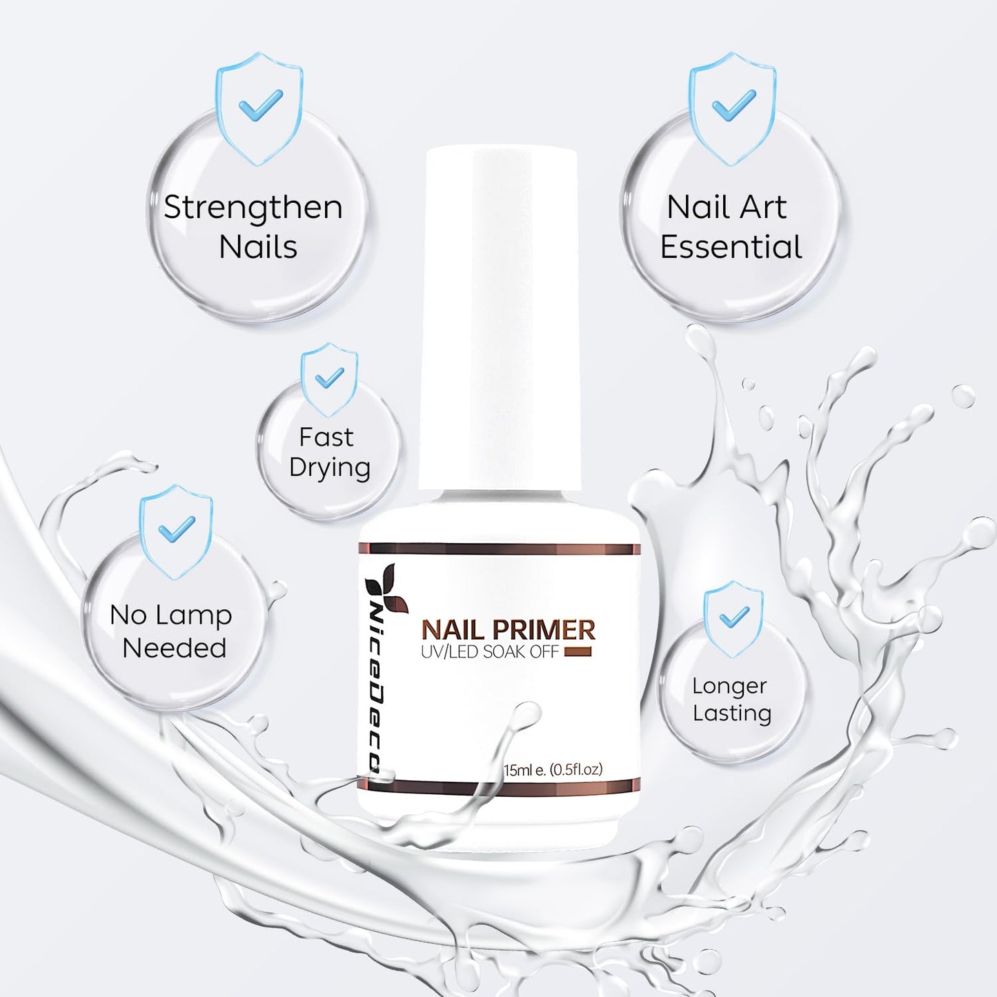 Nicedeco Hema Free Nail Primer Cruelty Free Vegan Nail Bonder, Fast Air Dry, No Lift Prep for Gel and Acrylic Powder, Foundation for Long-lasting Nail Polish