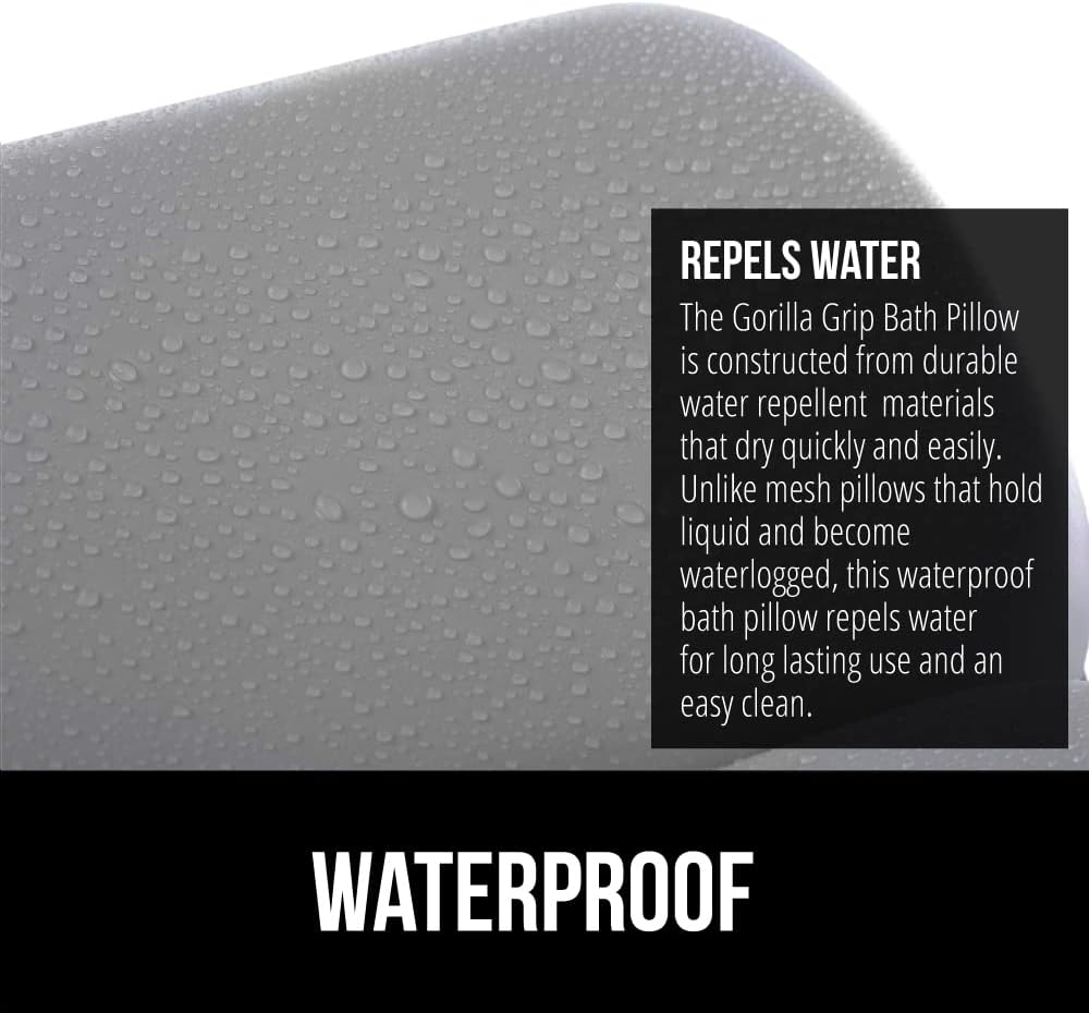 GORILLA GRIP Bath Pillow for Tub, Improved Suction Cups, Luxury Bathtub Pillows, Headrest for Neck and Back Support, Relaxing Home Spa, Hot Tubs and Bathroom Essentials, Gifts for Women, 2 Panel Gray