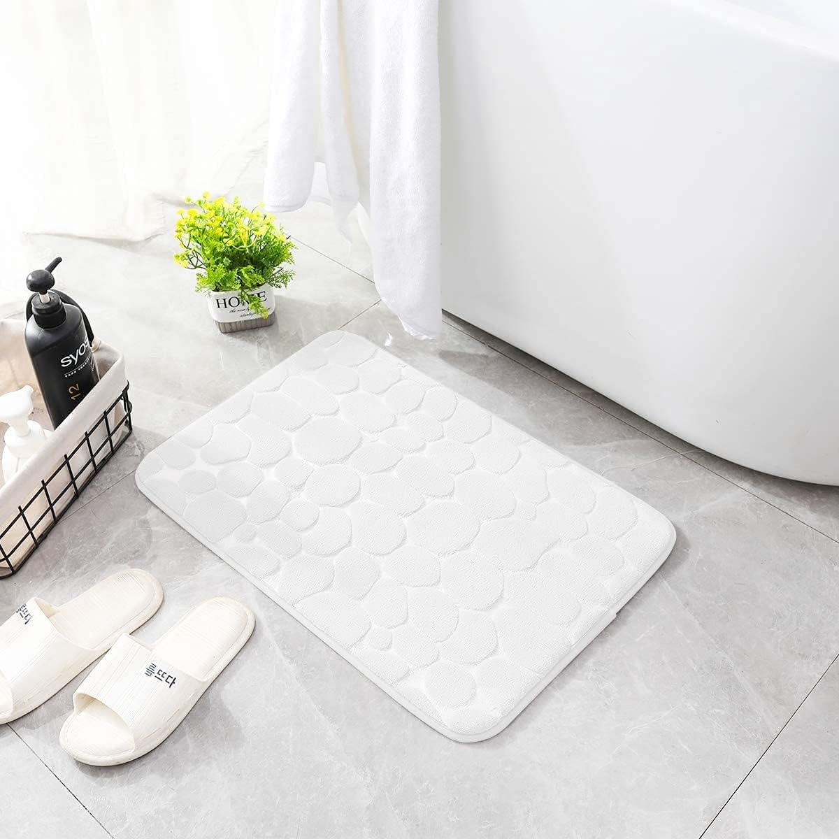 YIHOUSE Memory Foam Bath Mat Cobblestone Bathroom Rugs Super Water Absorbent Bath Mats for Bathroom Machine Washable Bath Rugs(24 x 36,White)