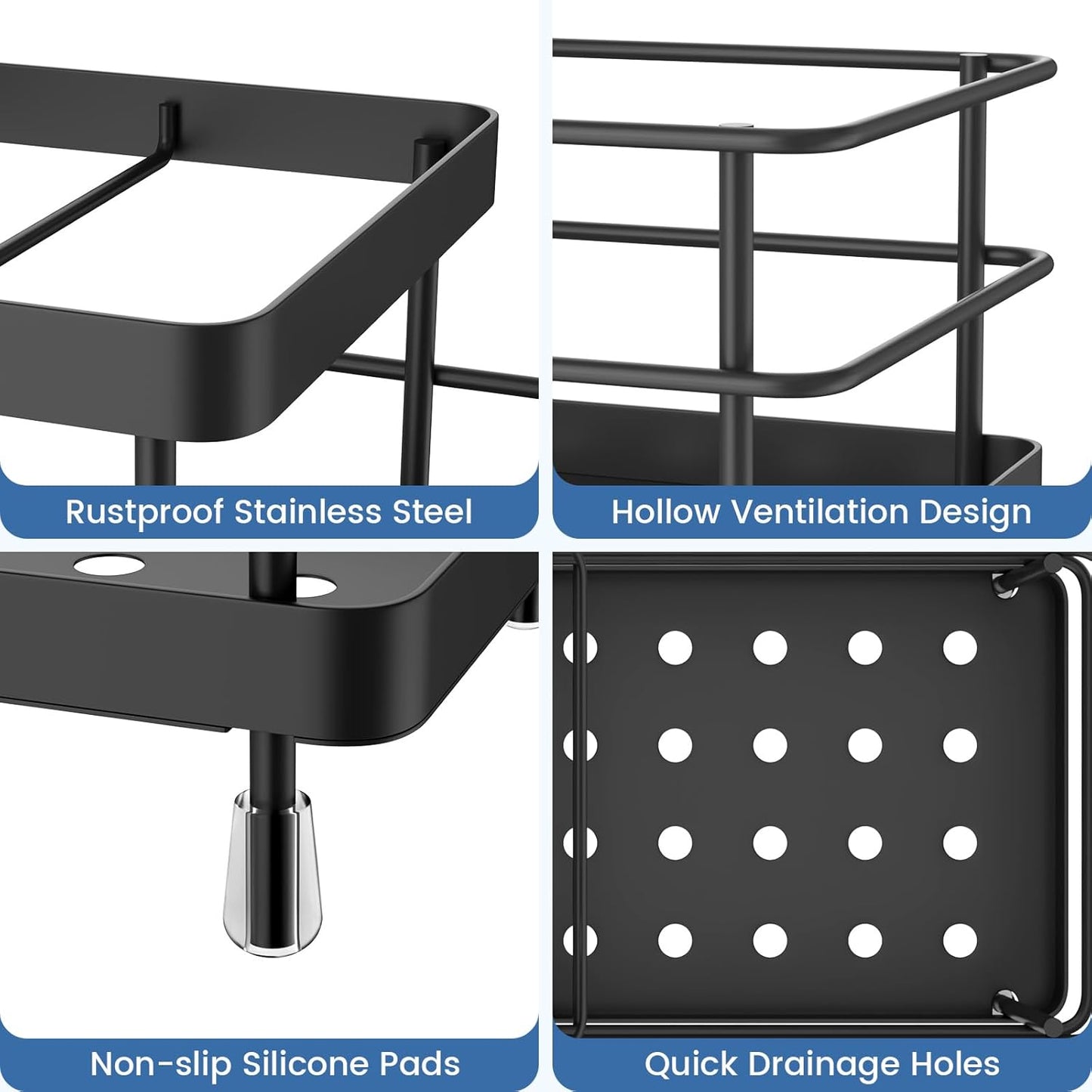 Luxspire Toothbrush Holders, 6 Slots Stainless Steel Tooth Brush Holder with Drainage, Toothbrush Holder for Bathroom Countertop & Kitchen Sink, Bathroom Accessories, Black