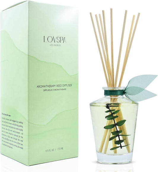 LOVSPA Reed Diffuser Set, Cleanse Eucalytpus Sage Scented Oil Diffuser with Sticks, Home Fragrance Accessories for Bathroom Shelf Decor, Aroma Diffusers for Home or Office Desk, USA Made