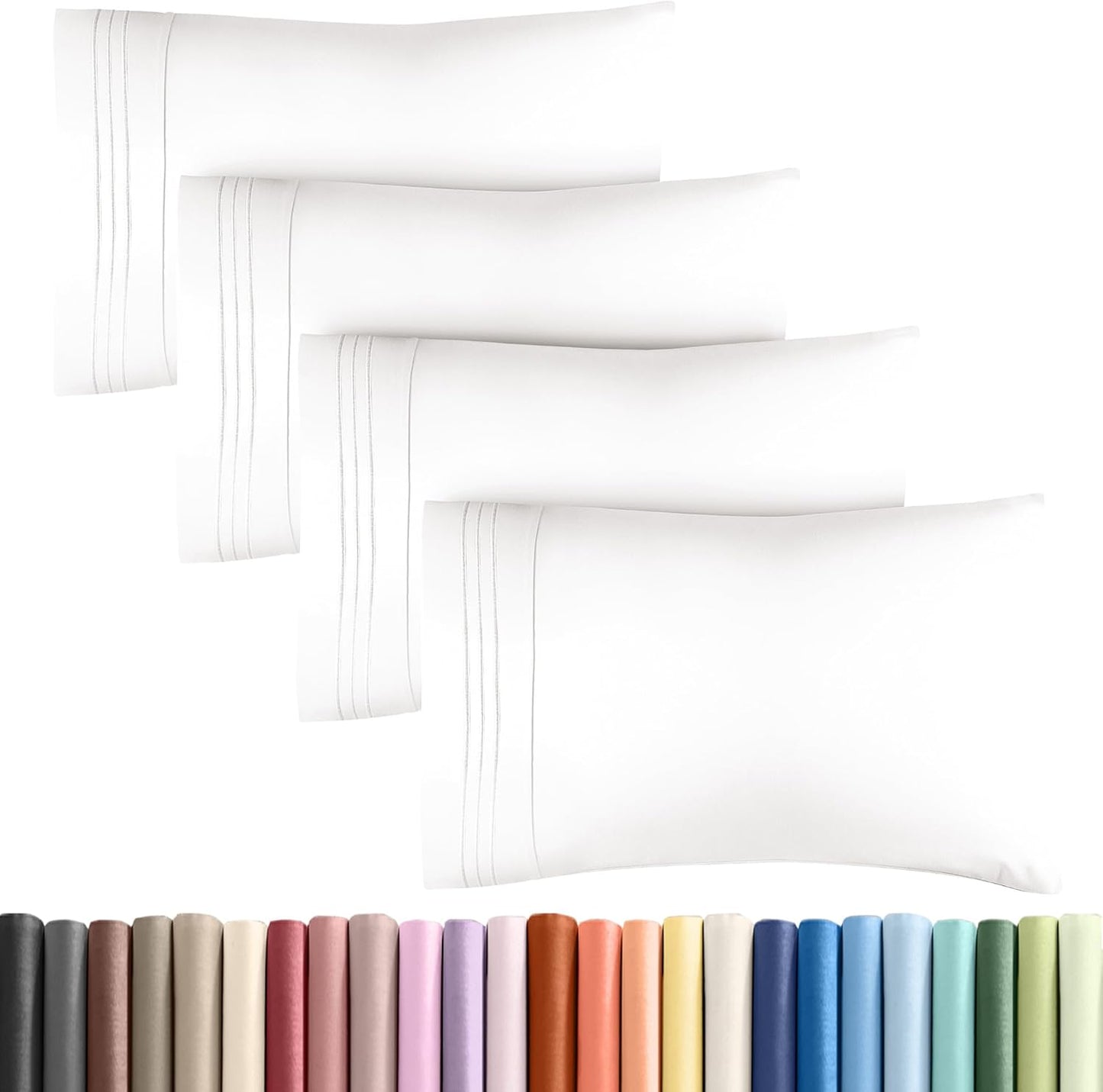 King Pillow Cases Set of 4 - Ultra Soft Hotel Quality Pillowcase Covers - Comfy, Cozy & Wrinkle Free - Shrinkage and Fade Resistant - Machine Washable Pillow Protectors - 4 Piece Set - Antique White