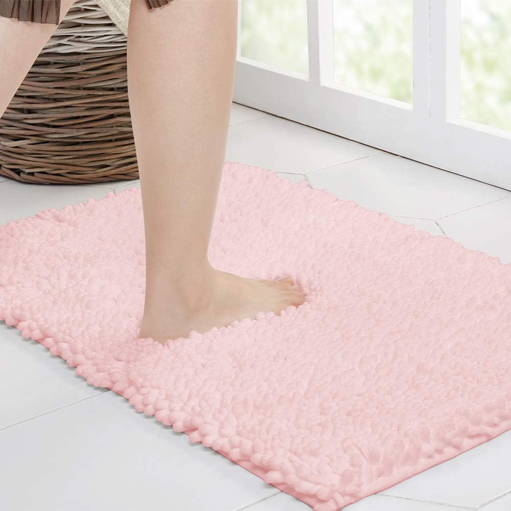 Walensee Bathroom Rug Non Slip Bath Mat (36x24 Inch Blush) Water Absorbent Super Soft Shaggy Chenille Machine Washable Dry Extra Thick Perfect Absorbant Best Large Plush Carpet for Shower Floor