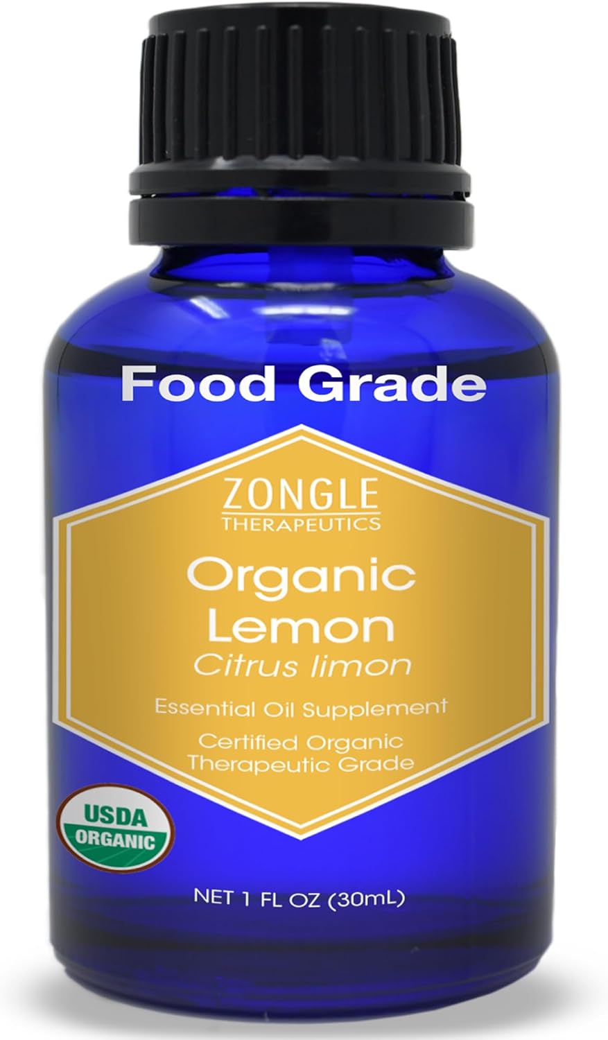Organic, Lemon Essential Oil, Food Grade, for Cooking, Baking – 100% Pure, Lemon Oil, by Zongle Therapeutics, 1 OZ