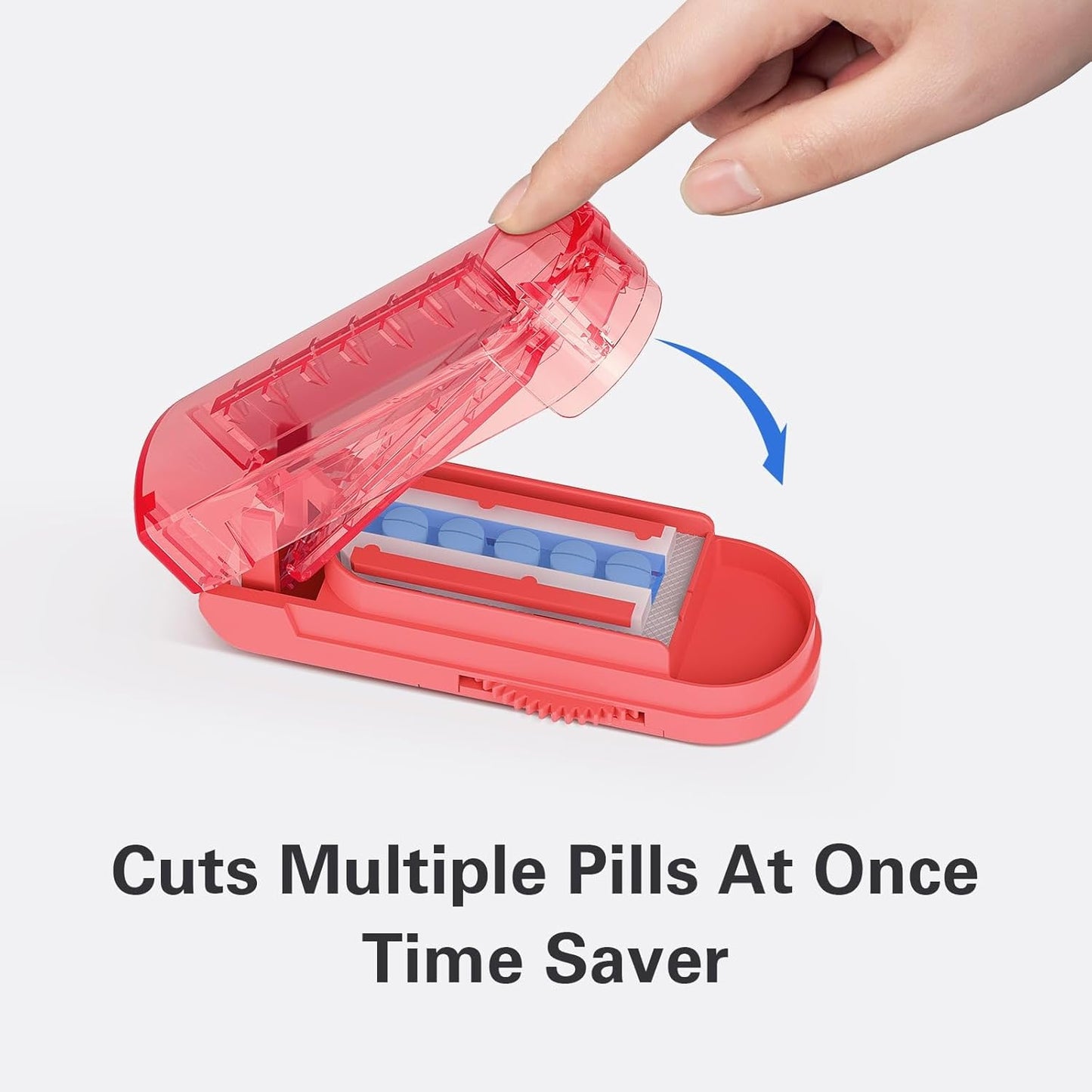 ONE PIX Pill Cutter Splitter for Small and Tiny Pills, Pill Splitter for Cutting Multiple Pills at a Time in Half with Hidden Sharp Stainless Steel Blade, Red