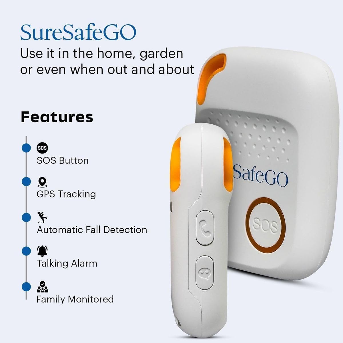 SureSafeGO Medical Alert System for Elderly - Calls Friends and Family - GPS Tracking, Fall Detection, 4 Day Battery Life, Shower Water Resistant - Monthly Subscription Required (White)