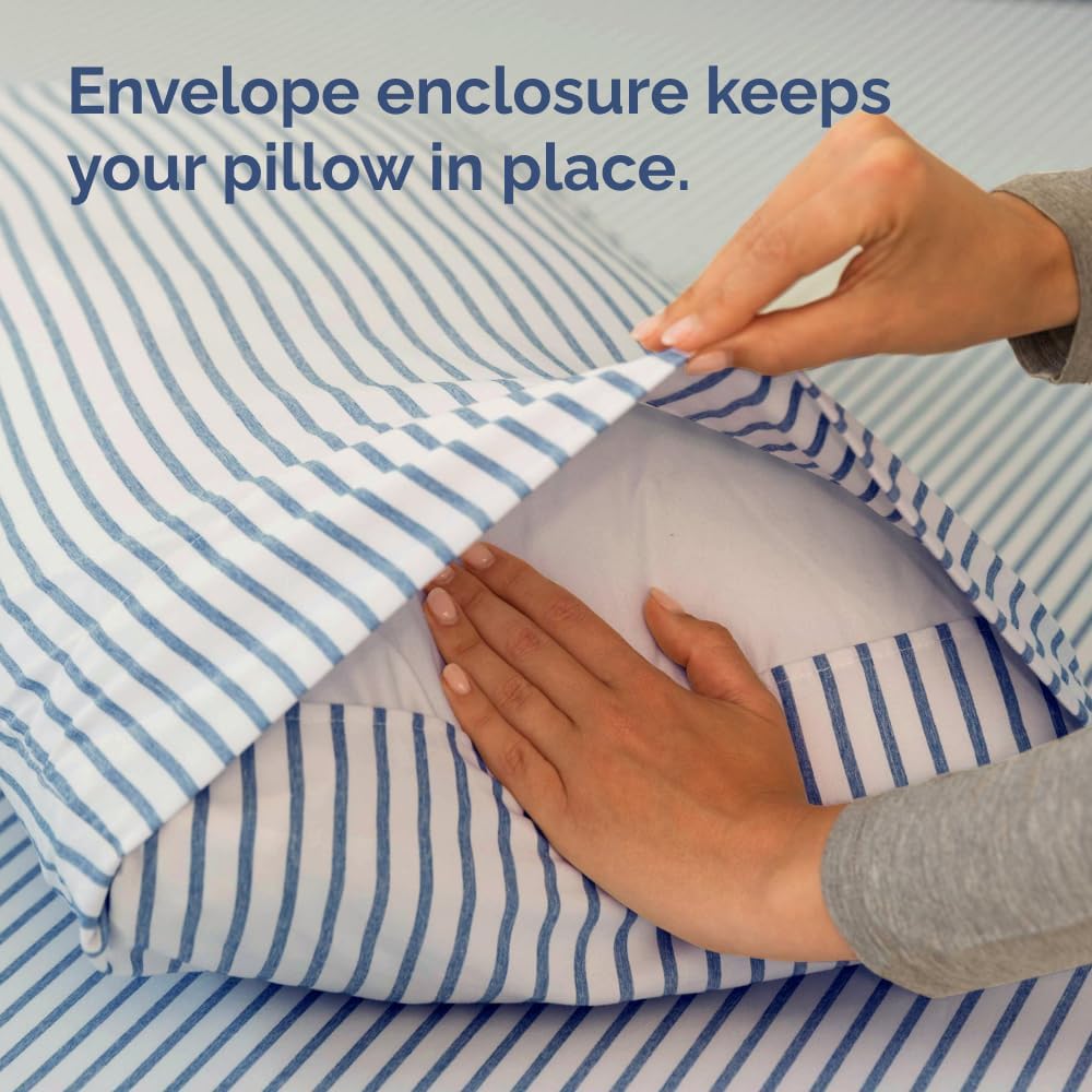 King Pillow Cases Set of 2 - Ultra Soft Hotel Quality Pillowcase Covers - Comfy, Cozy & Wrinkle Free - Shrinkage and Fade Resistant - Machine Washable Pillow Protectors - 2 Piece Set - Blue Stripes 2