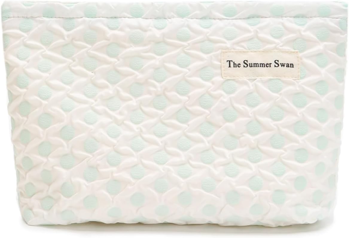 The Summer Swan | Large Floral Mid-day Clutch | Period Kit Hygiene Skincare Bag | Cute Polka Dots Green Makeup Bag