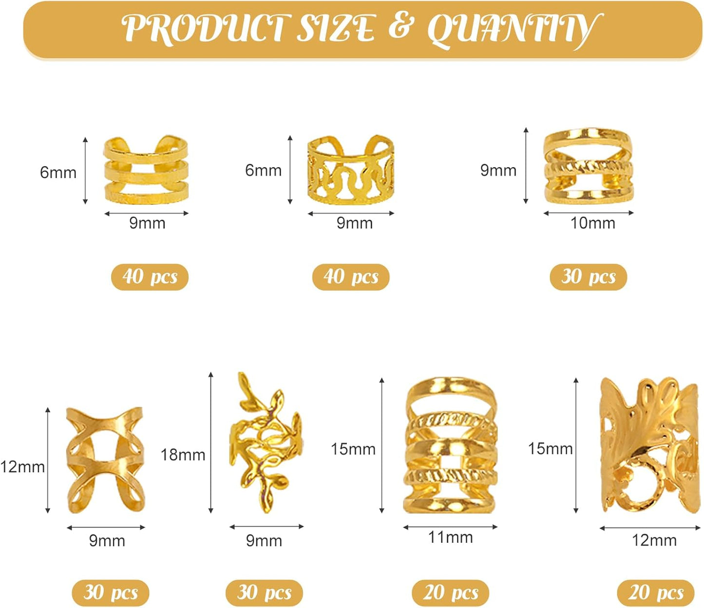 210 Pcs Gold Hair Jewelry for Loc,Braids Dreadlock Braiding Hair Cuffs-Rings Gold Hair Charms for Women Adjustable Metal Dread Locks Hair Decorations Accessories