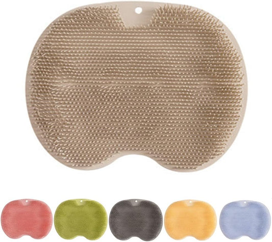 Foot Back Cleaning Pad, 2024 Upgrade Shower Foot Scrubber Mat Slip Suction Cups Foot Scrubber, Shower Foot Scrubber Mat Back Washer for Men and Women (Khaki)