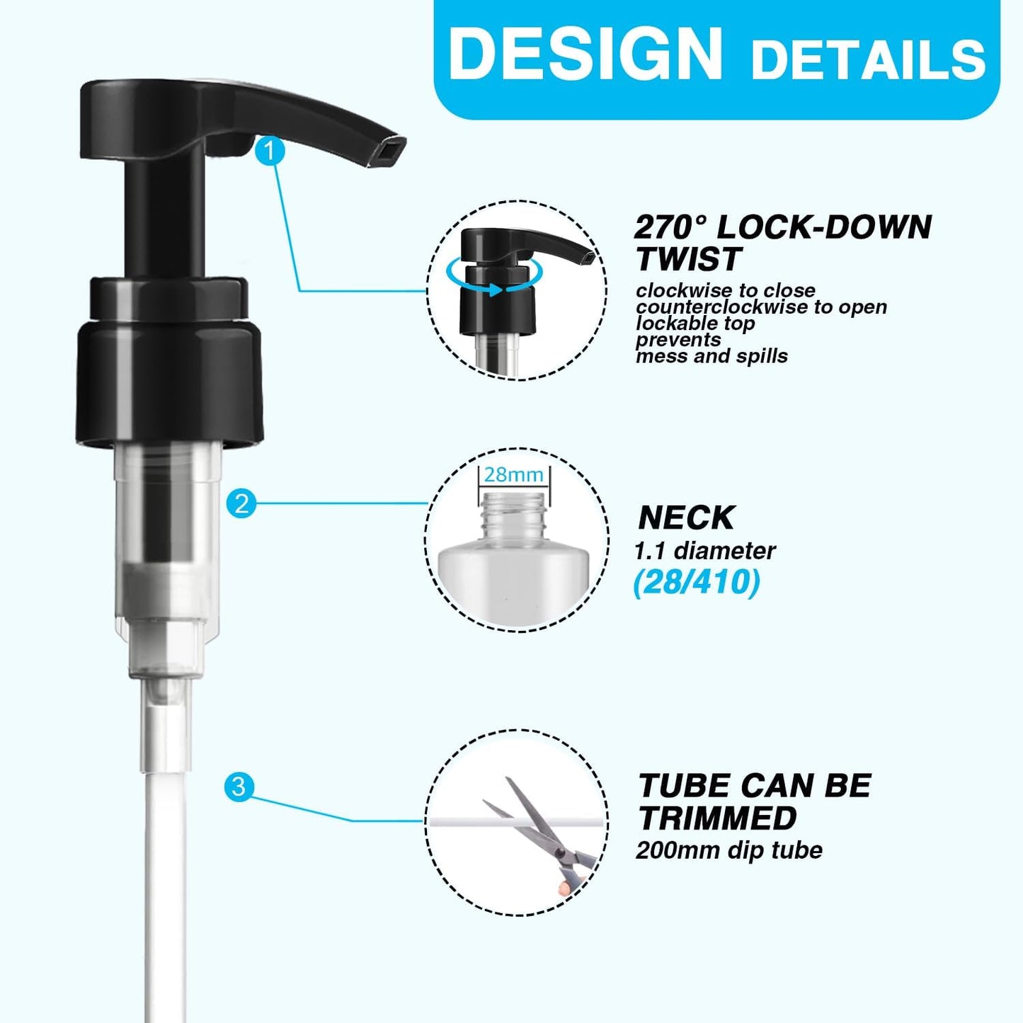 4-Pack Shampoo Pump for Liter 33.8 oz Shampoo and Conditioner, Pump Dispenser Fits Most Salon Brand Bottles with 1-inch Wide Opening, Black Replacement Pump for Hair Products, Body Wash, Lotion, Gel