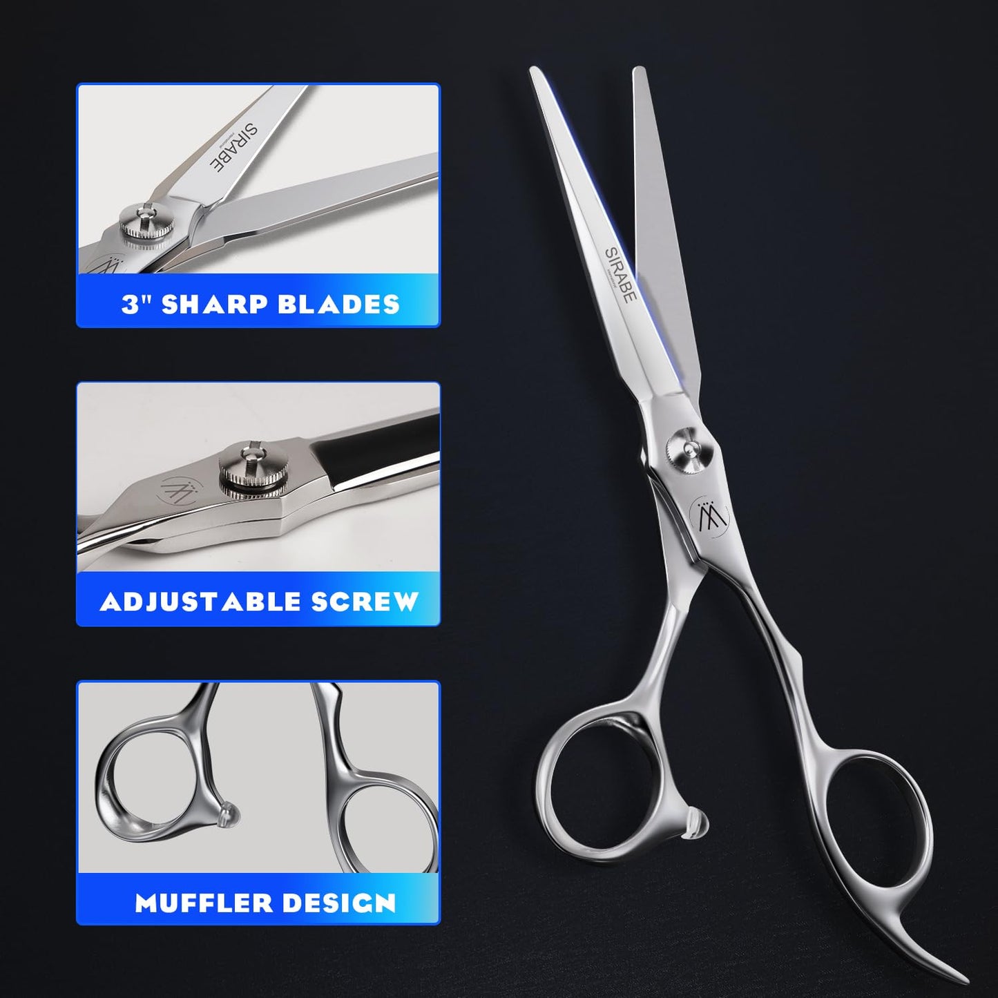 Sirabe Professional Hair Scissors Shears, 6.5" Extremely Sharp Blades, Hair Cutting Scissors Barber Kit Haircut Scissors, for Home Salon Hairdressing