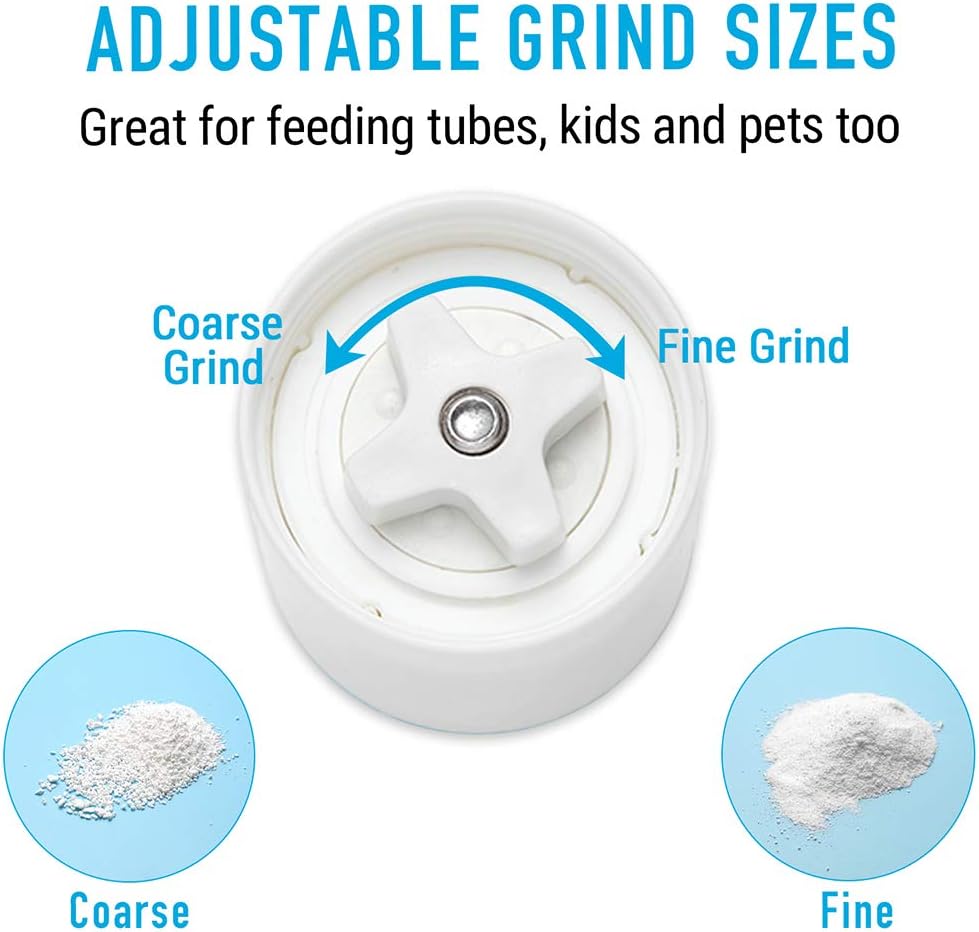 Pill Grinder Pill Crusher – Easily Crushes Multiple Tablets or Vitamins into Fine Powder at Once (Extra Jar Included) - Great Pulverizer for Feeding Tube, Kids, Pets and Arthritis