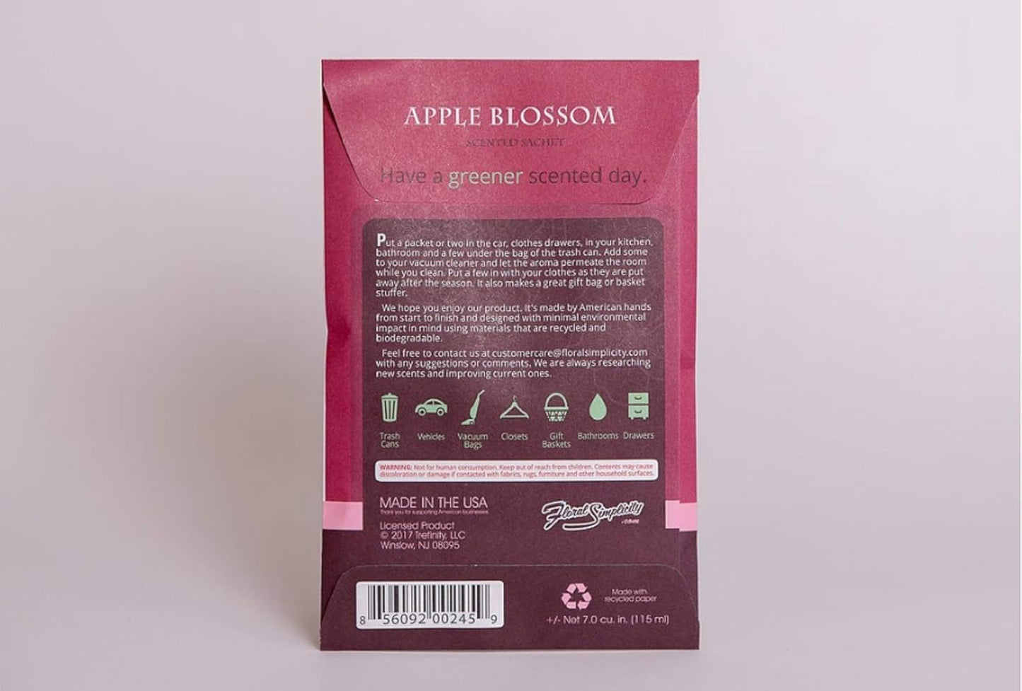 Floral Simplicity Apple Blossom Scented Sachets Pack of 6, Fall & Winter - Long-Lasting Scented Bags, Home Fragrance, Air Freshener & Deodorizer for Closet, Room, Drawer, or Cars, Made in The USA
