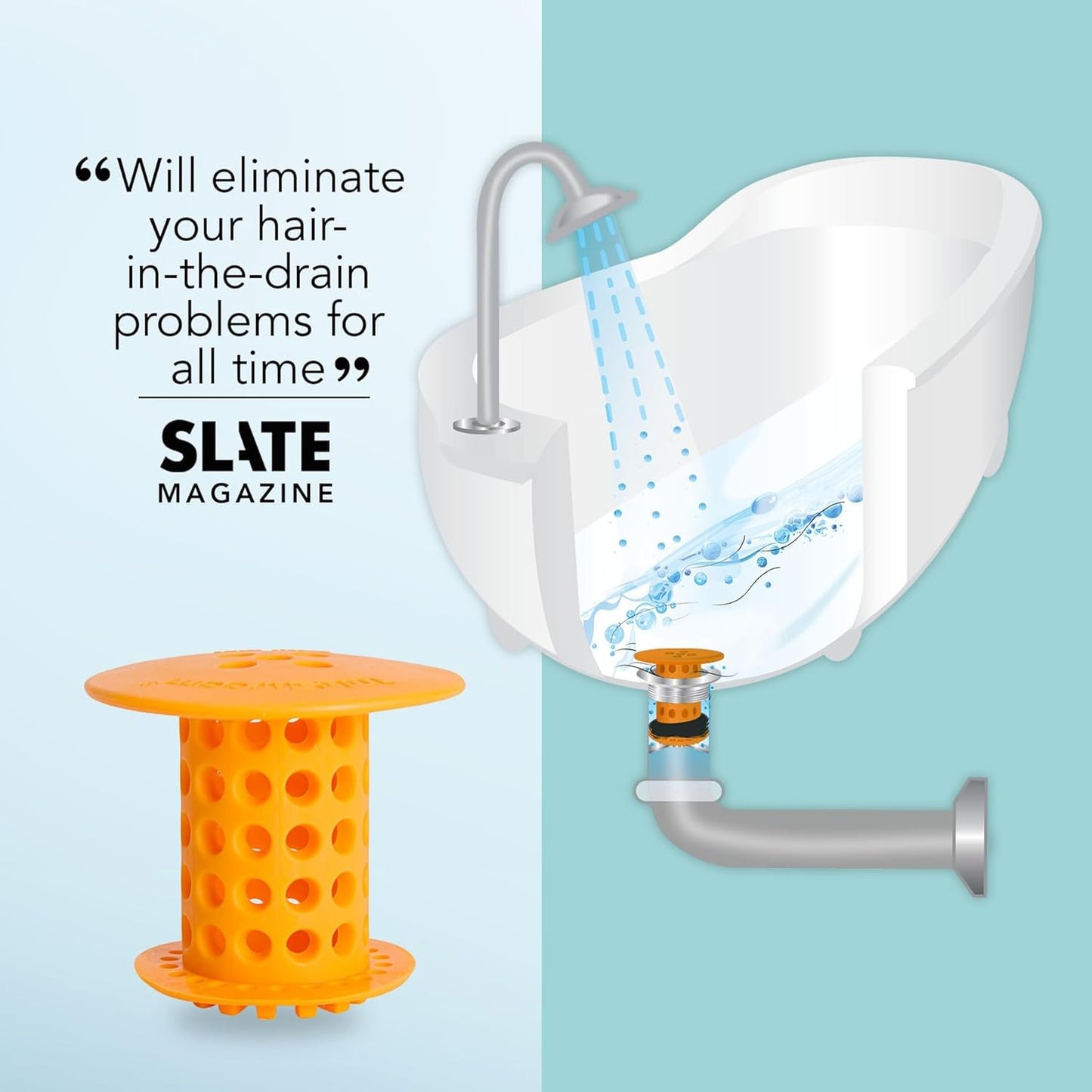 TubShroom Tub Hair Catcher Protector, Fits 1.5" - 1.75" Drain, Orange