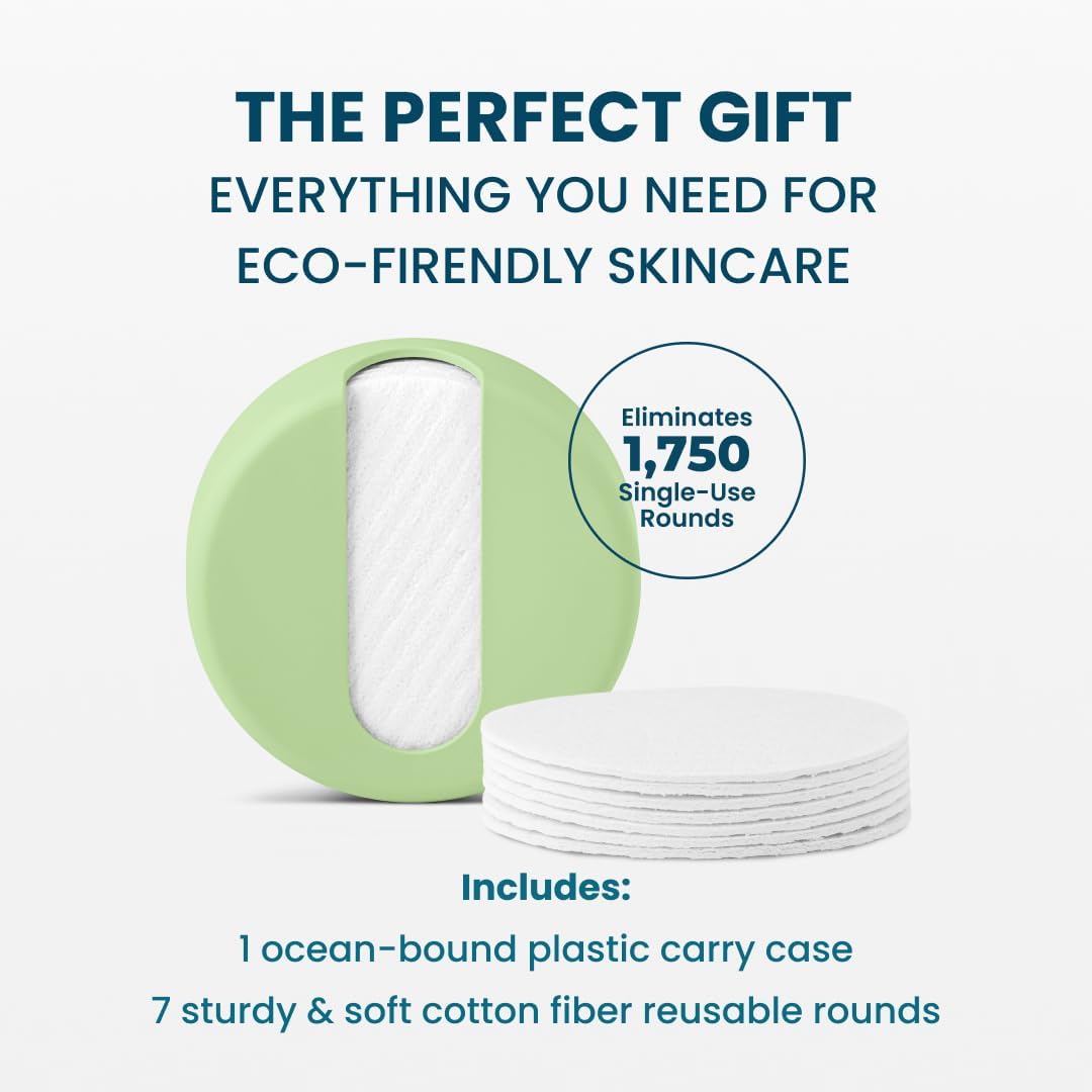 LastRound® 7 Sustainable Reusable Cotton Rounds for Facial Cleansing – Zero-Waste Eco-Friendly Makeup Remover Pads for All Skin Types with Travel Storage Case