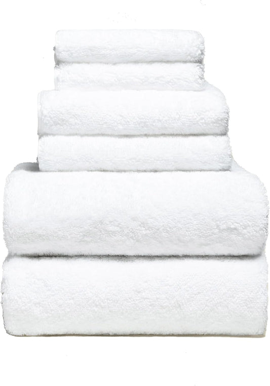 Italic Ultraplush 100% Australian Cotton Towels Standard 6 Piece Set, 2 Bath, 2 Hand, 2 Washcloths, 800GSM Lightweight, Highly Absorbent & Quick Drying Soft Resort Grade Towels (White)