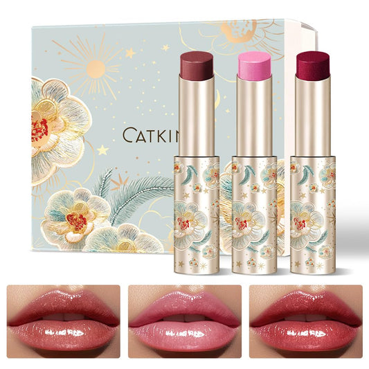 CATKIN Glossy Lip Balm 3pcs Gift Set, Ultra Hydating Glow Lip Tinted Jelly Plump Melting Balm Shea Butter Repair Soothing For Dry Lips Dewy Finished 0.12 oz 02