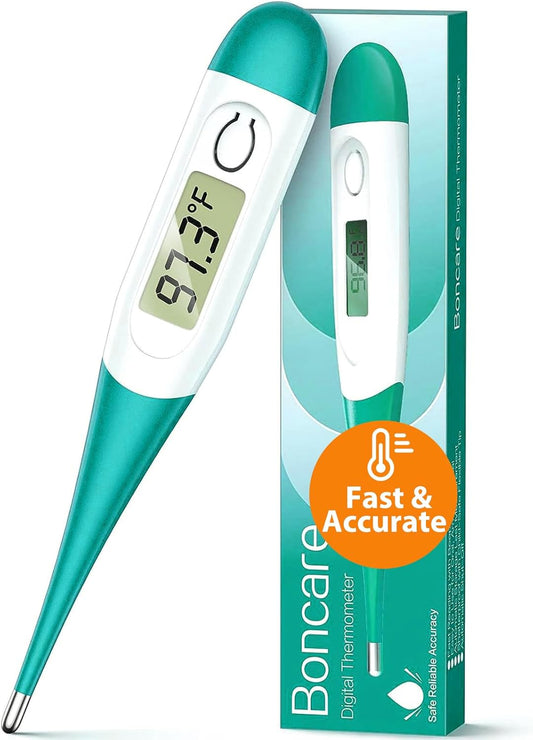 Boncare 10 Seconds Digital Thermometer for Adults and Kids - Accurate & Safe Rectal Thermometer for Baby with Fever Alarm, Oral Thermometer (Clear Blue)