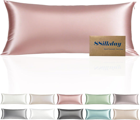 Mulberry Silk Body Pillow Pillowcase with Zipper, Ultra Smooth Soft Breathable Cooling Pillow Cases for Hot Sleepers, Silk Satin Body Pillow Cover for Hair and Skin (Pink, 20×54 Inches, 1 Pack)