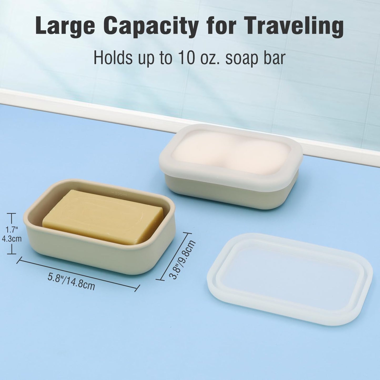 Enhanced Leak Proof Travel Soap Case, AIMAIAIMAI Silicone Soap Container with Draining Layer, Portable Bar Soap Holder for Bathroom, Camping, Gym, Easy to Clean (Translucent & Off-White)