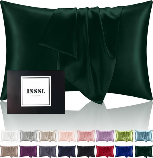 NSSL Silk Pillowcase for Women, Mulberry Silk Pillowcase for Hair and Skin and Stay Comfortable and Breathable During Sleep(Dark Green,King)