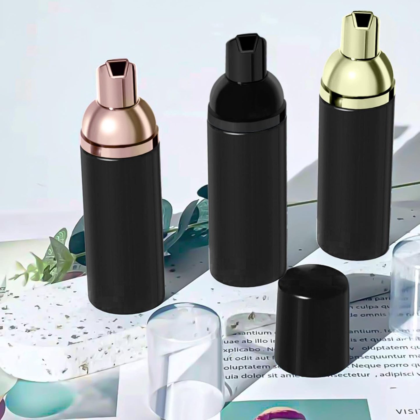 Lil Ray 2 Oz Empty Black Foam Pump Bottle, Foamer Soap Dispenser for Lash Shampoo, Hand Soap, Foaming Cleaner(Black Pump, 12 PCS)