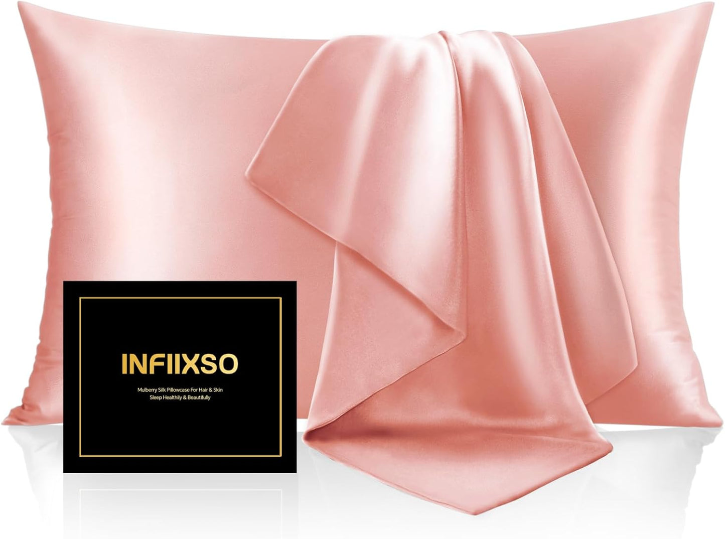 INFIIXSO Silk Pillow Cases 2 Pack Standard Size, Ultra Smooth & Soft Mulberry Silk Pillow Case for Hair and Skin, Breathable Cooling Silk Pillowcase with Hidden Zipper (Blush Pink, 20x26 Inches)