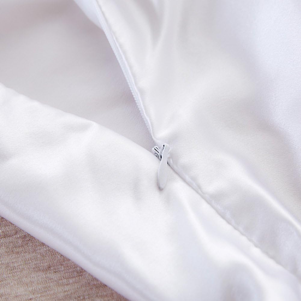 Juwenin Bedding,Luxury Satin Pillowcase with Zipper (Silky Satin Pillow Case for Hair) Set of 2 (White, Queen(20''x29''))
