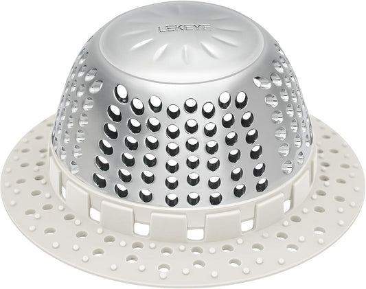 LEKEYE Shower Drain Hair Catcher/Shower Drain Cover/Drain Protector for Pop-Up & Regular Drains(Light Gray)