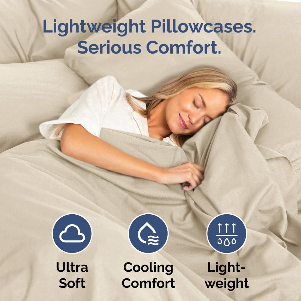 Queen Pillow Cases Set of 10 - Ultra Soft Hotel Quality Pillowcase Covers - Comfy & Wrinkle Free - Shrink, Stain and Fade Resistant - Easy-Care, Machine Washable Pillow Protectors - 10 Pcs Set - Wheat