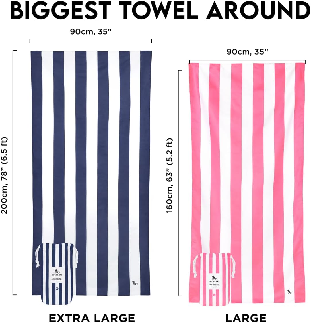 Dock & Bay Beach Towel - Quick Dry, Sand Free - Compact, Lightweight - 100% Recycled - Includes Bag - Cabana - Set G (4), Large (160x90cm, 63x35)